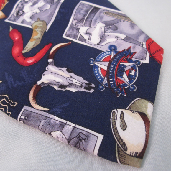 NICOLE MILLER Silk Necktie TEXAS BASEBALL Navy Red - Picture 4 of 8